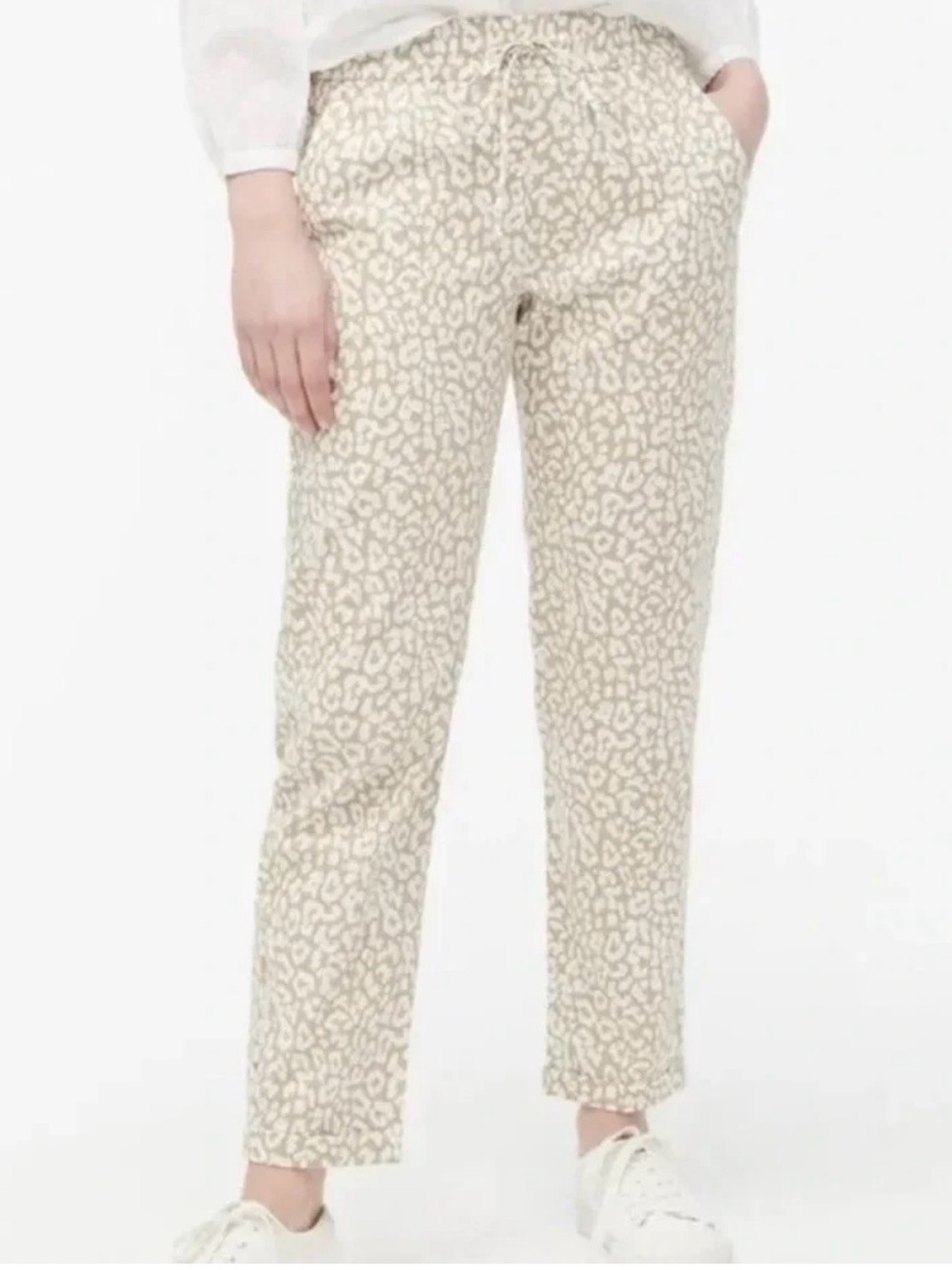 J.Crew Factory Linen Cotton Leopard Print Drawstring Pants Size 6